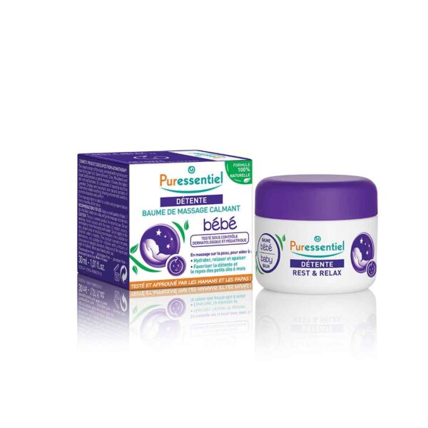 PURESSENTIEL SOMMEIL DÉTENTE BAUME DE MASS CALAMANT BÉBÉ 3 HUILES ESSENTIELLES POT 30ML