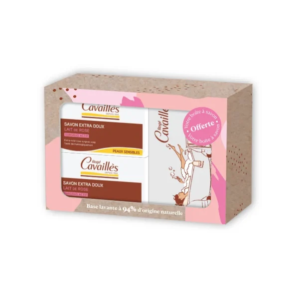 ROGE CAVAILLES – SAVON PARFUME LAIT DE ROSE 250G X2 +BOITE OFFERTE